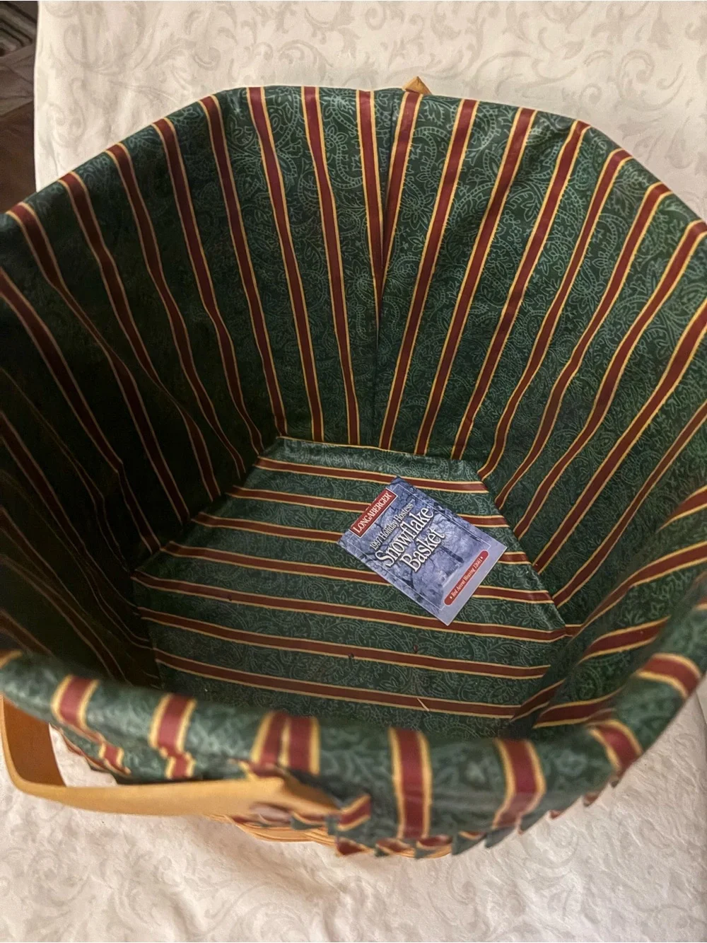 Longaberger 1997 Snowflake Basket with Green & Red Liner